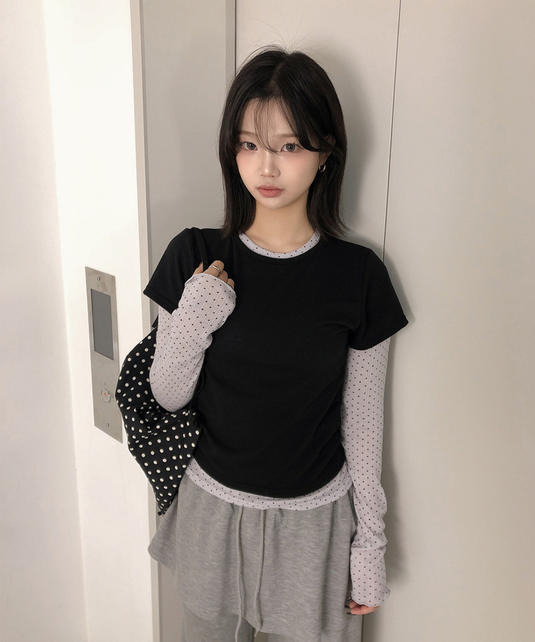 レイヤードドットメロウTシャツセット BLACK