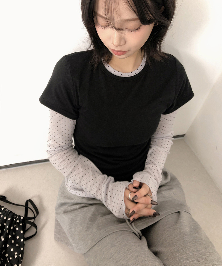 レイヤードドットメロウTシャツセット BLACK