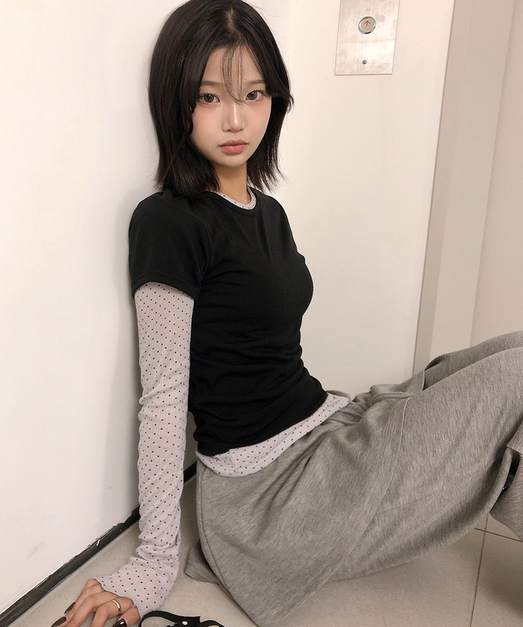 レイヤードドットメロウTシャツセット BLACK