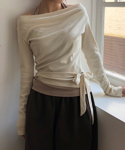 ホルターネックレイヤード長袖Tシャツ BEIGE