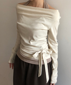 ホルターネックレイヤード長袖Tシャツ BEIGE