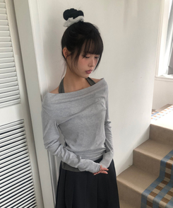 ホルターネックレイヤード長袖Tシャツ LIGHT GRAY