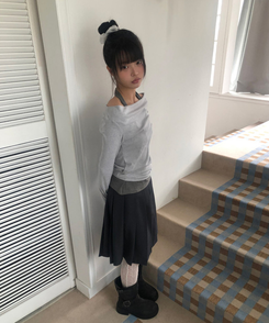 ホルターネックレイヤード長袖Tシャツ LIGHT GRAY