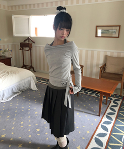 ホルターネックレイヤード長袖Tシャツ LIGHT GRAY