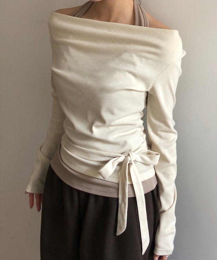 ホルターネックレイヤード長袖Tシャツ BEIGE