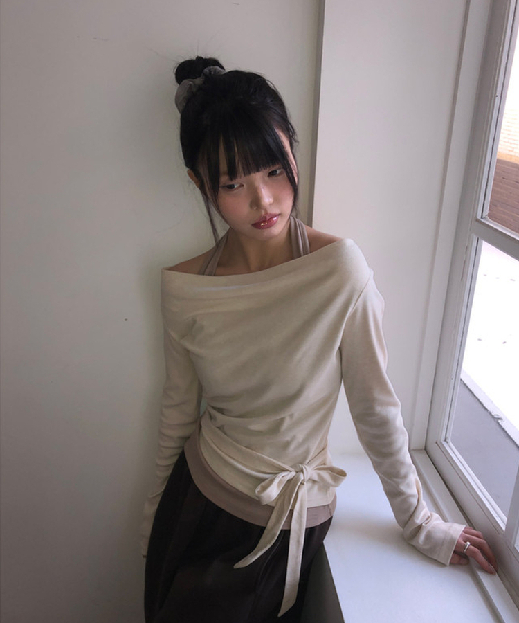 ホルターネックレイヤード長袖Tシャツ BEIGE