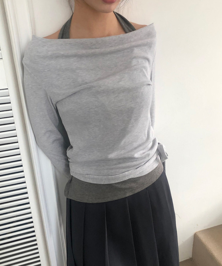 ホルターネックレイヤード長袖Tシャツ LIGHT GRAY