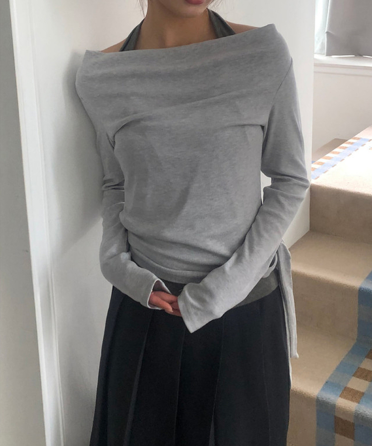 ホルターネックレイヤード長袖Tシャツ LIGHT GRAY