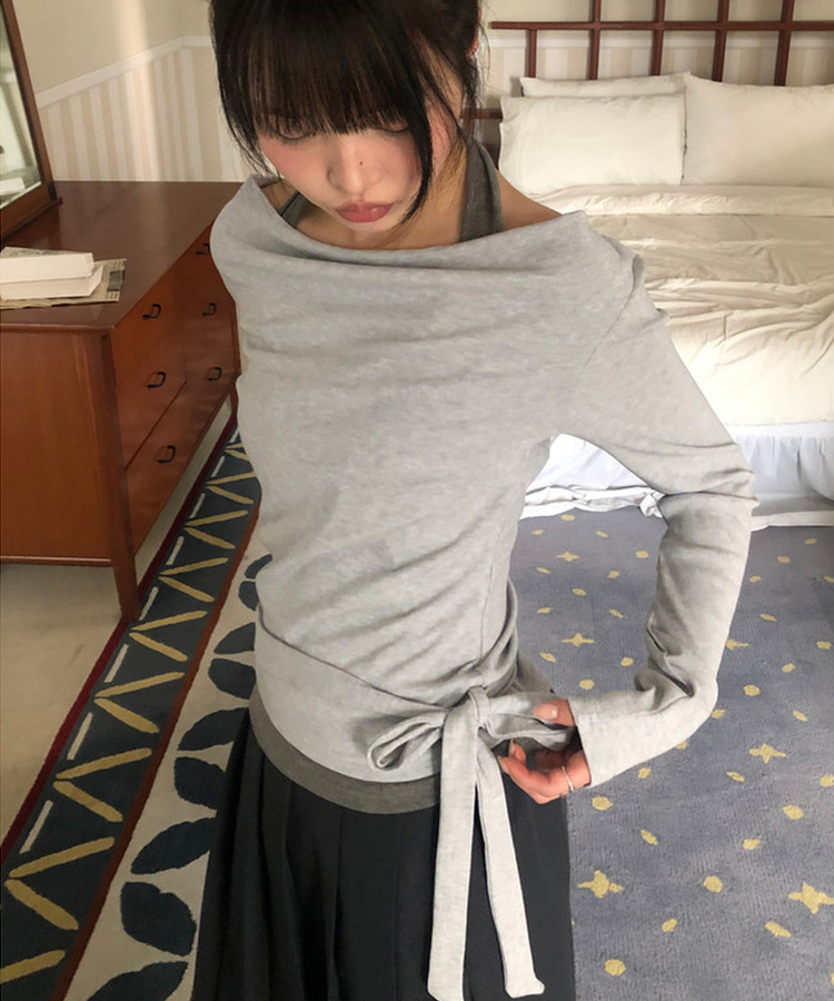 ホルターネックレイヤード長袖Tシャツ LIGHT GRAY
