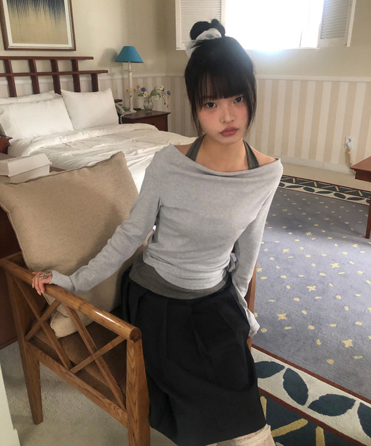 ホルターネックレイヤード長袖Tシャツ LIGHT GRAY