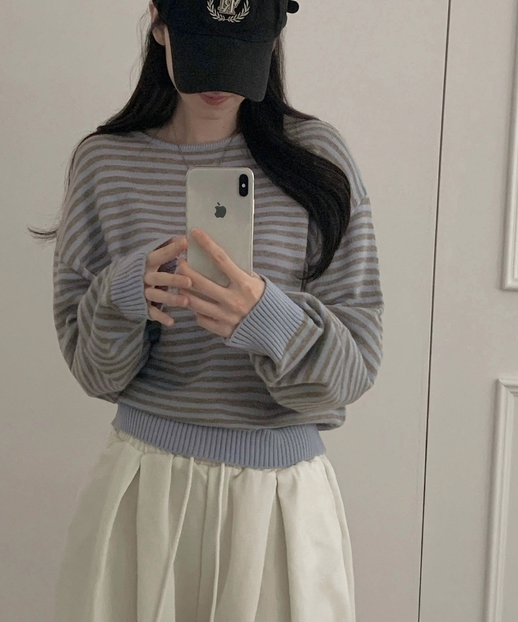 데이빈 스트라이프 라운드 긴팔니트 7color 소라