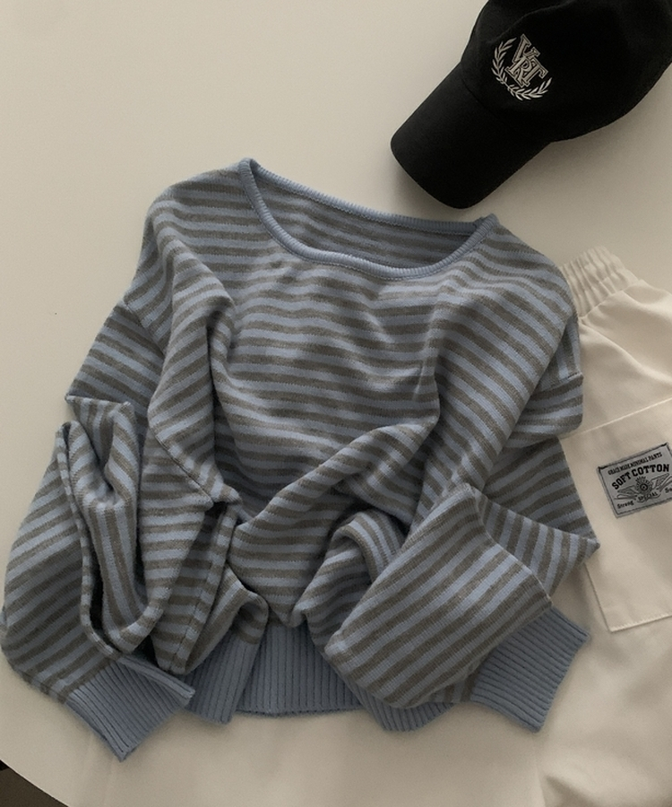 데이빈 스트라이프 라운드 긴팔니트 7color