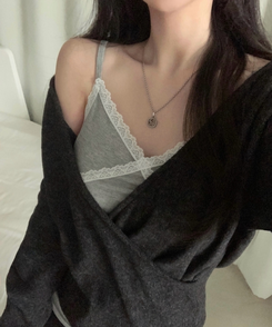 포리나 여리 오프숄더 슬림 랩니트 티셔츠 3color 차콜