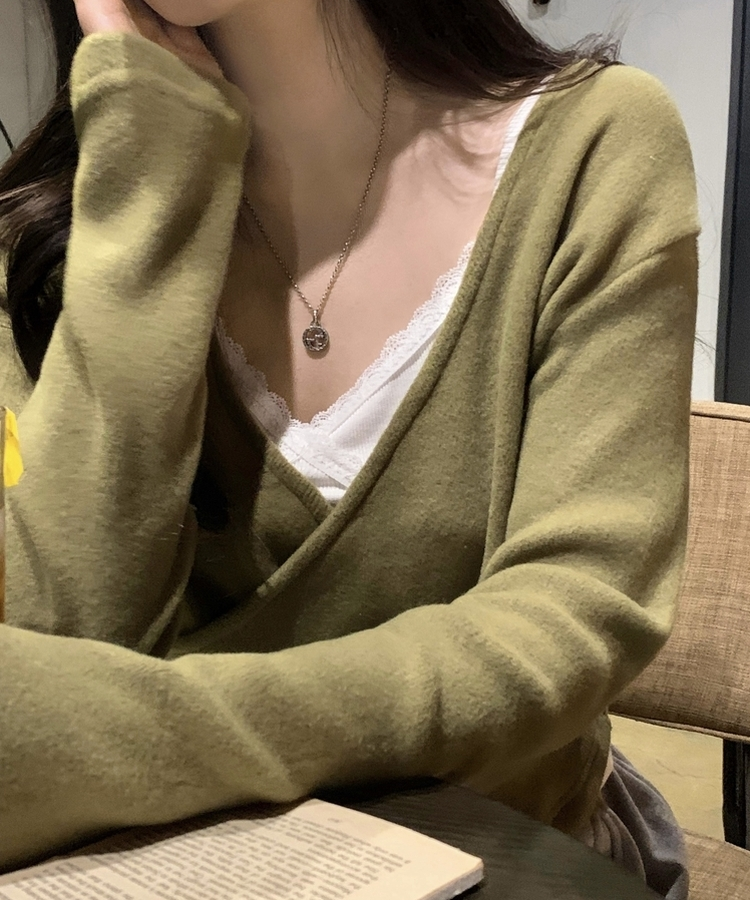 포리나 여리 오프숄더 슬림 랩니트 티셔츠 3color 올리브