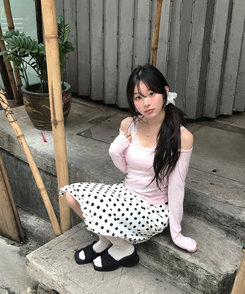 【SET】レイヤードトップス＋レースキャミソール PINK