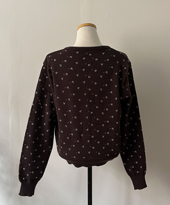 유즈 잔꽃 라운드 가디건