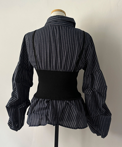 바인드 스트라이프 퍼프 뷔스티에 일체형 블라우스 셔츠