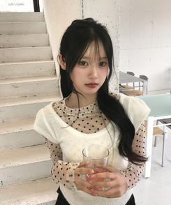 ドットシースルー長袖ブラウスTシャツ BEIGE