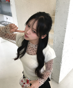 ドットシースルー長袖ブラウスTシャツ BEIGE