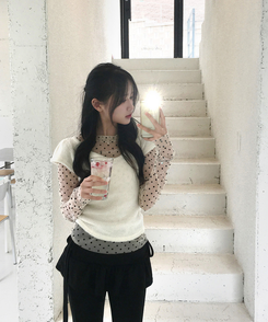 ドットシースルー長袖ブラウスTシャツ BEIGE