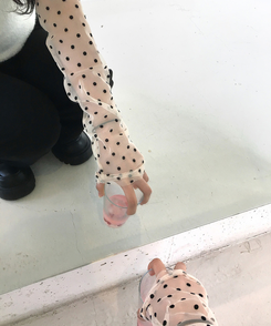 ドットシースルー長袖ブラウスTシャツ BEIGE