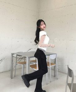 ドットシースルー長袖ブラウスTシャツ BEIGE