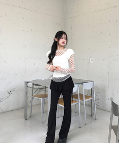 ドットシースルー長袖ブラウスTシャツ BEIGE