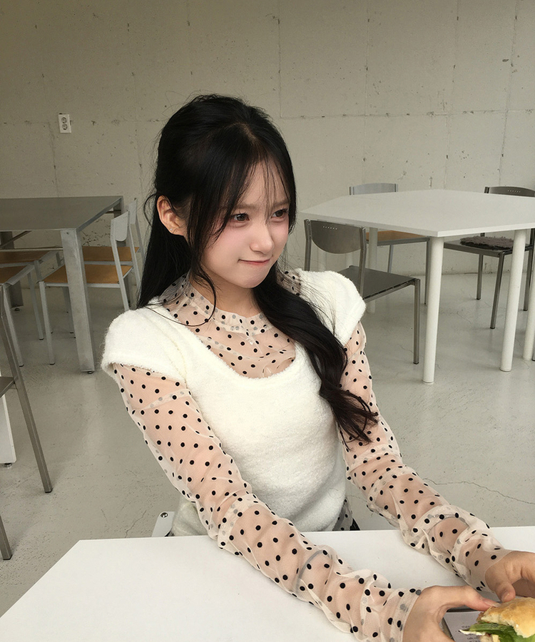 ドットシースルー長袖ブラウスTシャツ BEIGE