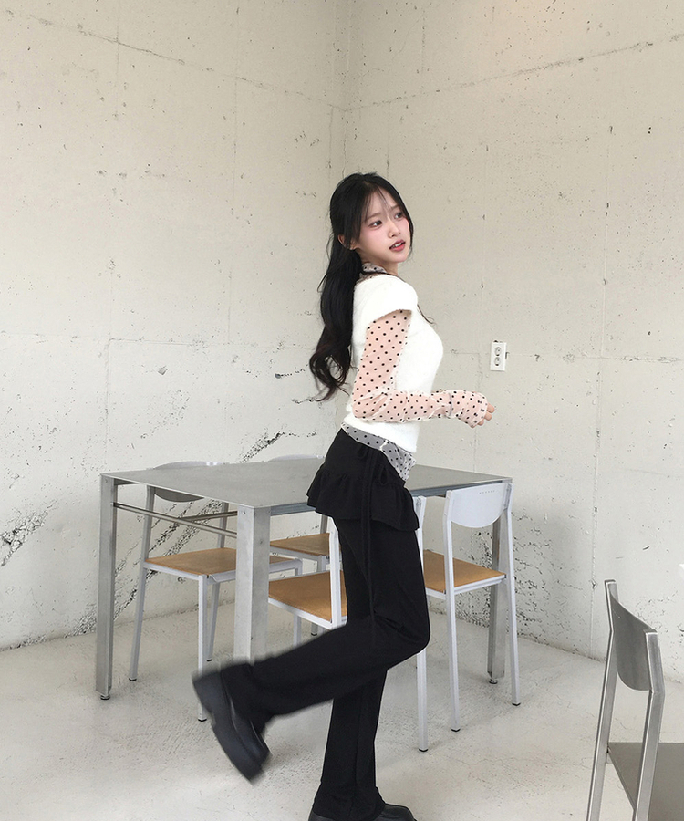 ドットシースルー長袖ブラウスTシャツ BEIGE