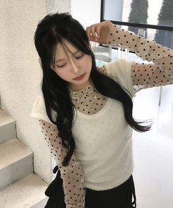 ブークレUネック半袖ニット IVORY