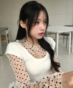 ブークレUネック半袖ニット IVORY