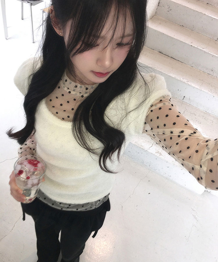 ブークレUネック半袖ニット IVORY