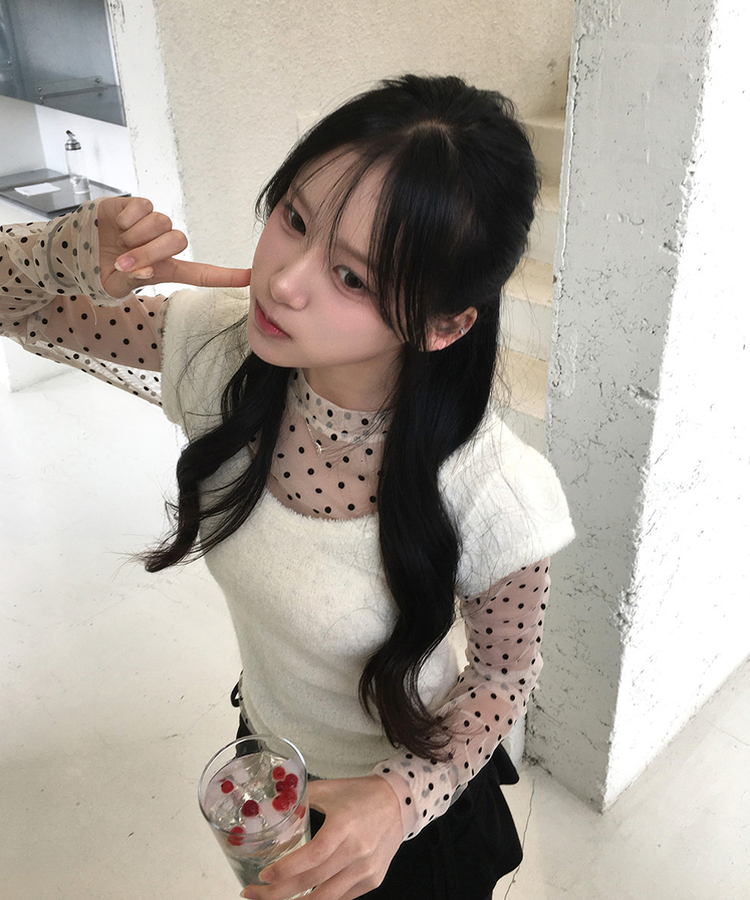 ブークレUネック半袖ニット IVORY