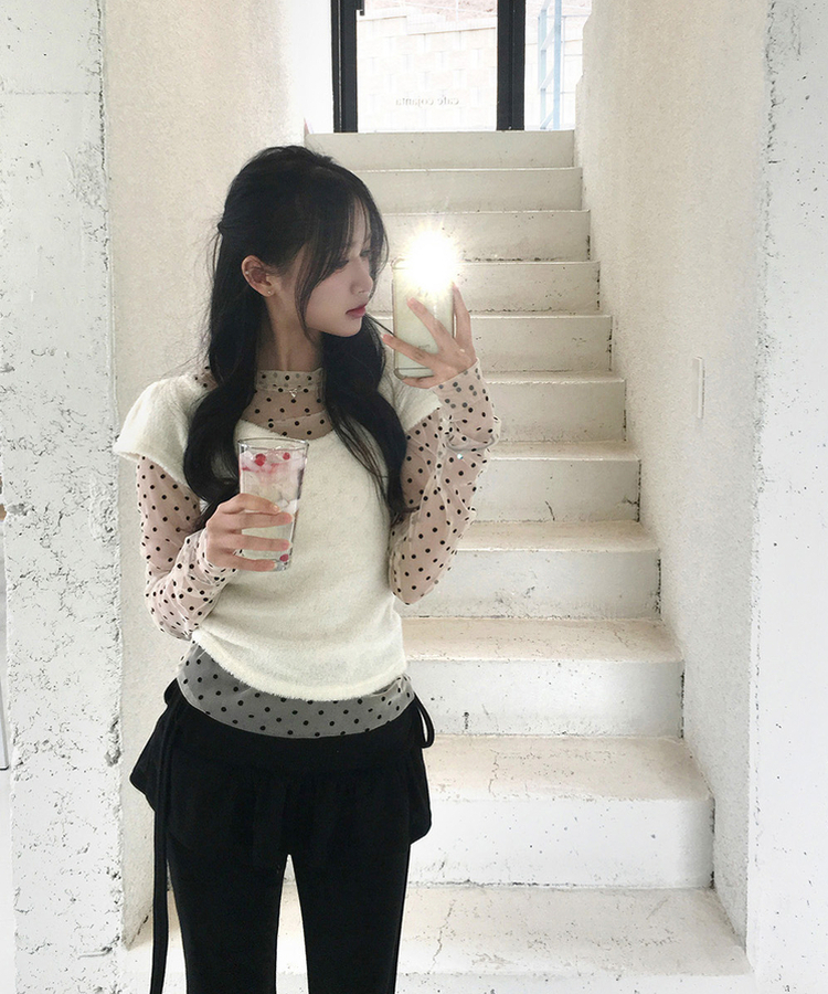 ブークレUネック半袖ニット IVORY