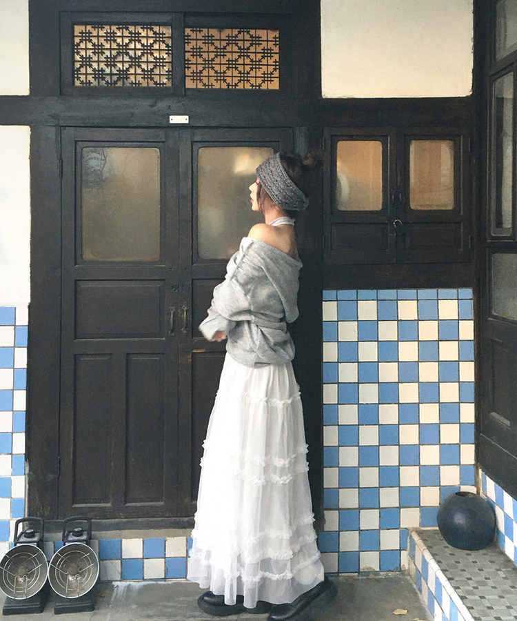 シフォンフレアロングスカート IVORY