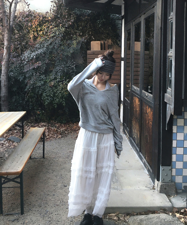 シフォンフレアロングスカート IVORY