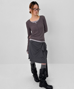 レイヤードヘンリーネック長袖Tシャツ PURPLE