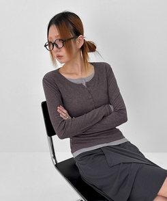 レイヤードヘンリーネック長袖Tシャツ PURPLE