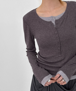 レイヤードヘンリーネック長袖Tシャツ PURPLE