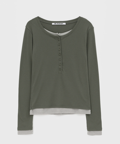 レイヤードヘンリーネック長袖Tシャツ