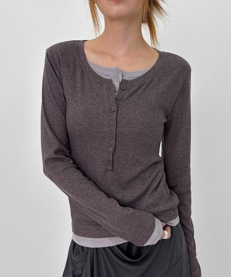 レイヤードヘンリーネック長袖Tシャツ PURPLE