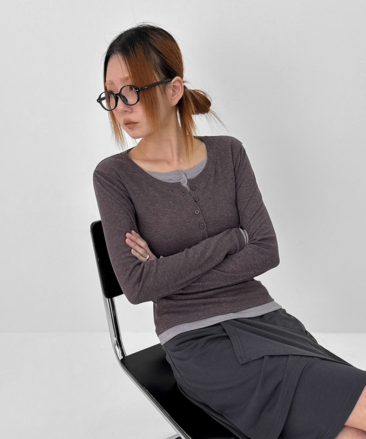 レイヤードヘンリーネック長袖Tシャツ PURPLE