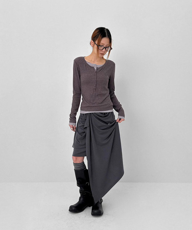 レイヤードヘンリーネック長袖Tシャツ PURPLE