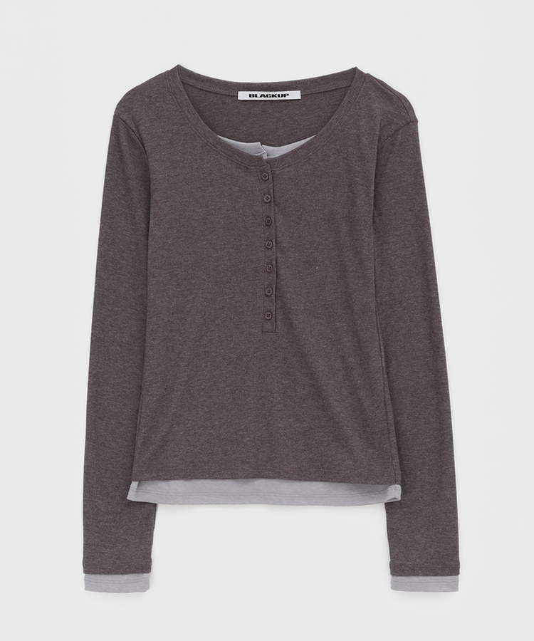レイヤードヘンリーネック長袖Tシャツ