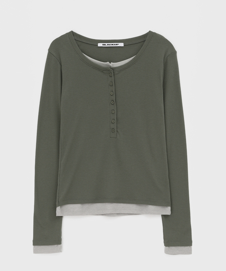 レイヤードヘンリーネック長袖Tシャツ