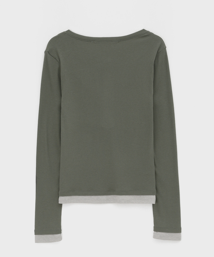 レイヤードヘンリーネック長袖Tシャツ