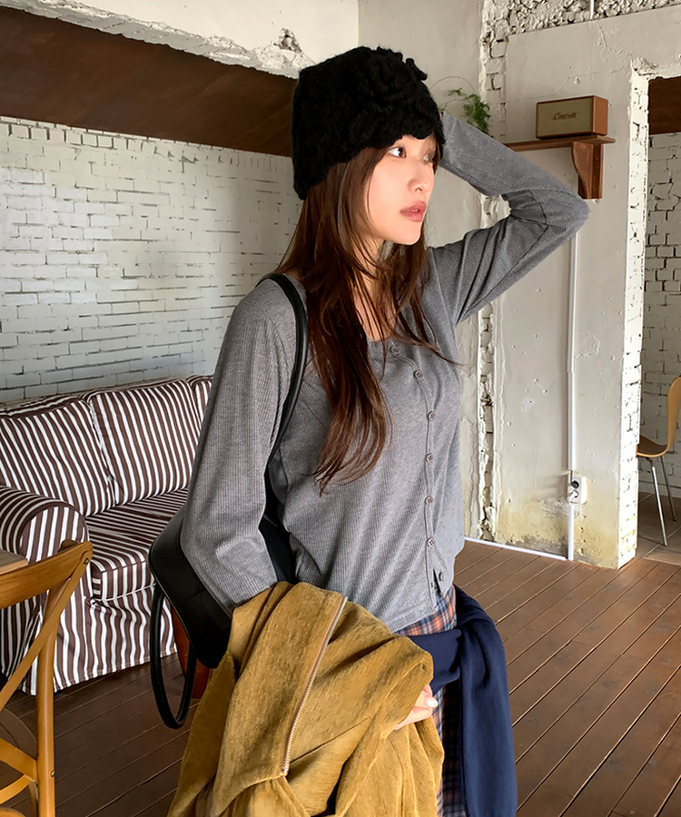 レイラウンドカーディガン(5color) GREY