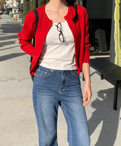 ソフトラウンドネックカーディガン RED