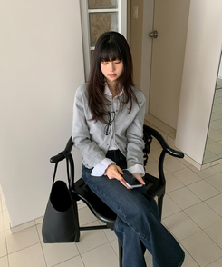 ソフトラウンドネックカーディガン GREY