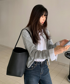 ソフトラウンドネックカーディガン GREY